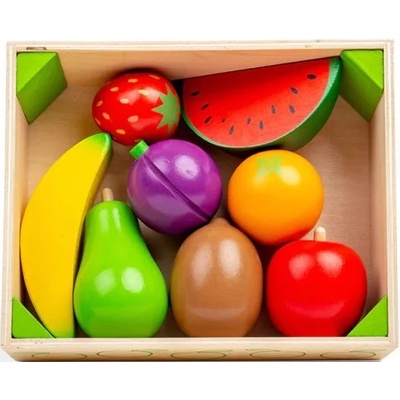 Bigjigs Toys Дървен комплект Bigjigs - Щайга за плодове, с аксесоари (BJ476)