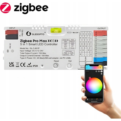 ZigBee ovladač 5 v 1 pro LED pásky TUYA SMART Home Assistant HUE 5-24V