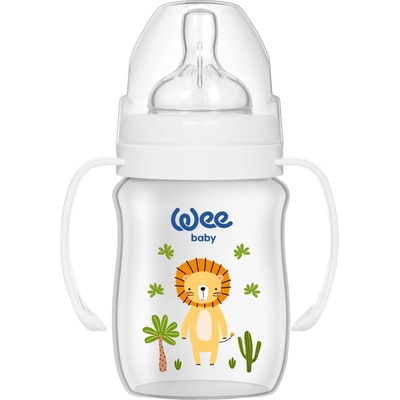 Wee Baby Шише за хранене с дръжки Wee Baby - Safari, PP, 150 ml, лъв (483)