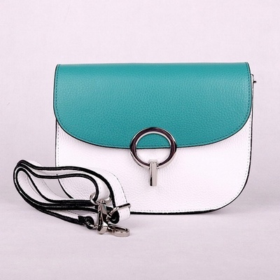 Vera Pelle malá bílo-pevná kožená crossbody kabelka 25 zelená