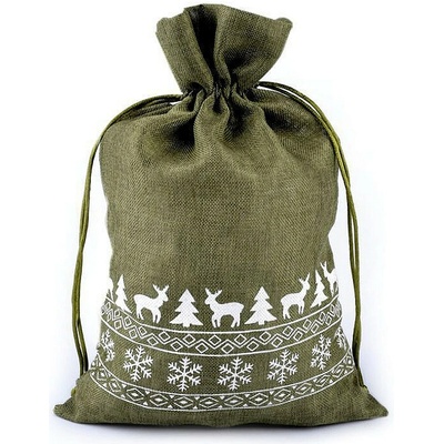 Vánoční dárkový pytlík 20x30 cm imitace juty - zelená khaki