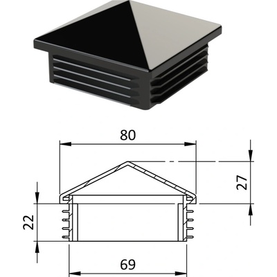 Krytka plastová se stříškou 80 x 80 mm, černá