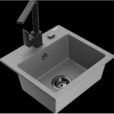 Milo кухненска мивка от гранит с 1 отделение с кухненски смесител Rita, сив - 6505-71-670300-70-B (6505-71-670300-70-B)
