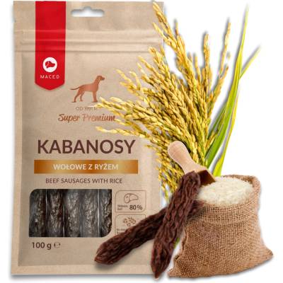 Maced Pochúťka pre psa hovädzie kabanosy s ryžou 100 g