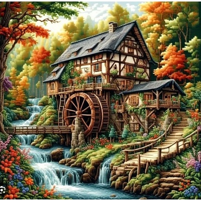 Norimpex Diamantový obrázek Vodní mlýn v lese 30x40cm – Hledejceny.cz