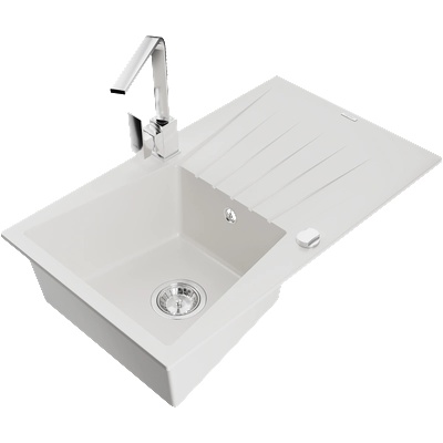 Mexen Cesar гранитна мивка с 1 отделение с отцедник и кухненска батерия Rita, бял - 6514-20-670300-00 (6514-20-670300-00)