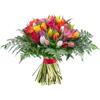 Perla farebné ruže a tulipány