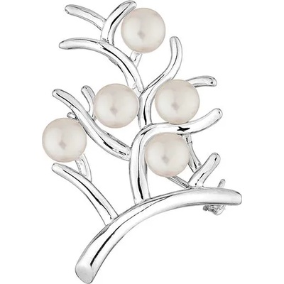 Swan Сребърна брошка във форма на дърво с бели сладководни пeрли Swan
