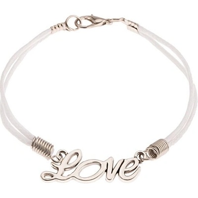 Šperky eshop Bílý šňůrkový nápis Love stříbrné barvy SP46.15