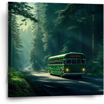 Sablio Obraz Zelený autobus v lese - 50x50 cm