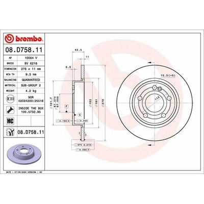 BREMBO brzdový kotúč 08.D758.11, súprava 2 ks