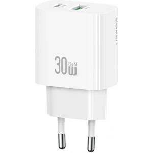 USAMS Зарядно устройство за електрическата мрежа USAMS T65 USB+Type-C гнездо 30W, бързо зарядно устройство PD, FEHÉR CC316TC02 (CC316TC02)