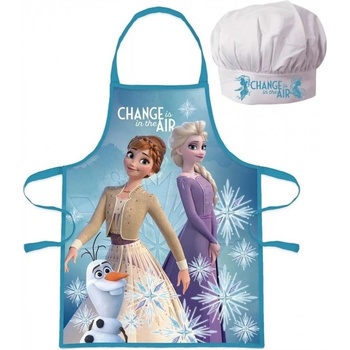 Euroswan zástěra s kuchařskou čepicí Ledové království 2 Frozen 2 motiv Anna a Elsa s Olafem
