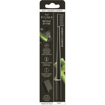 Piuma Zubní kartáček Soft Whitening Perfect Black s aktivním uhlím + kryt 1 ks