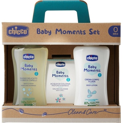 Chicco, sada Baby Moments mlieko do kúpeľa 200 ml + telové mlieko 200 ml + EDT 100 ml