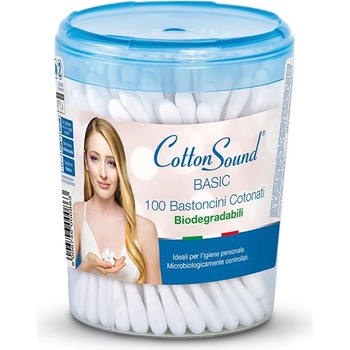 Image 1 of Cotton Sound Клечки за уши в кръгла кутия Cotton Sound - Бели, 100 броя (19487)
