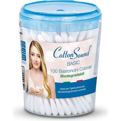 Cotton Sound Клечки за уши в кръгла кутия Cotton Sound - Бели, 100 броя (19487)