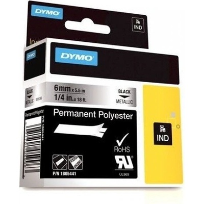 Dymo 18485, S0718170, 9mm x 5,5m, čierna tlač/metalický podklad, originálna páska