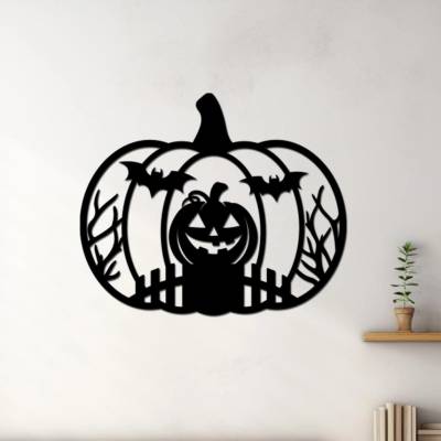 dřevo života Halloween dekorace na zeď - dýně Zvolte rozměr šxv (cm): 40x33, Zvolte barvu dekoru: Černá