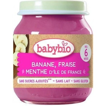 Bebybio Био Плодово пюре - Банан, Ягода и Мента (6+ месеца) - 130г - Babybio