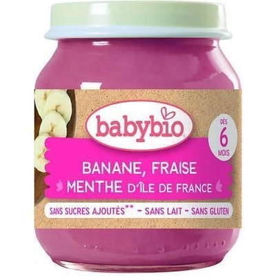 Bebybio Био Плодово пюре - Банан, Ягода и Мента (6+ месеца) - 130г - Babybio