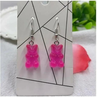 Oliwia Jewelry náušnice Medvídek svítivě růžový EA191