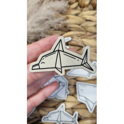 Koženkový štítok Origami delfín Laser koženka: Biela/čierna