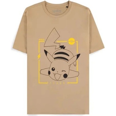 Pokémon Beige Pikachu Line-art men 's Short Sleeved Beige