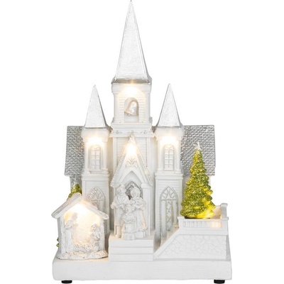 MagicHome Dekorácia Kostol s betlehemom 6 LED biela 3xAA interiér 17x13x25 cm
