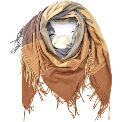 Classic scarf dámská pánská vlněná šála hnědá béžová šedá kostkovaná čtvercový šátek karo a třásně