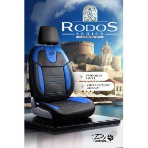 PANDA Комплект луксозна универсална тапицерия panda rodos - Еко кожа, Черно/Синьо, За предни и задни седалки