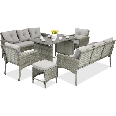 Garden Point Meble ogrodowe z technorattanu z pufami Bari Apetito 8 Garden Point szare (GAP499)