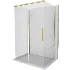 Mexen Rox-3S 3-стенна плъзгаща душ кабина 125 x 120 см, прозрачна, с матово златисто покритие - 8C2-125-120-55-00-3S (8C2-125-120-55-00-3S)