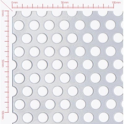 Děrovaný plech; děrování kruhové přesazené; otvor 10mm; rozteč 15mm