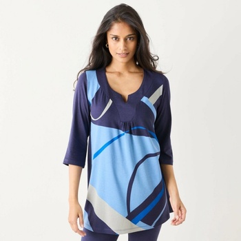 Blancheporte Tunika s ozdobným výstrihom a 3/4 rukávmi, s grafickou potlačou nám. modrá modrá
