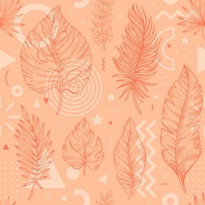 Plakát, Obraz - 2024 peach palm leaf color pattern., o-che, 40 × 40 cm