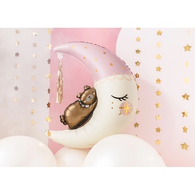 Party Deco FB196 Fóliový balón Měsíček s medvídkem 80x98cm Růžová