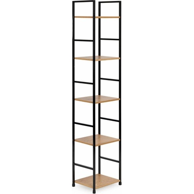 ModernHome CWJ3024144L Drevený regál s kovovým rámom a 5 policami, 144,5 × 23,5 × 29 cm