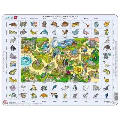 Larsen - Образователен детски пъзел - Научи английски - В зоопарка - 70 части (EN5)
