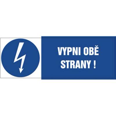 Značka Vypni obě strany!, samolepicí fólie, 148 × 52 mm BZ FJ210
