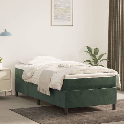 vidaXL 3144658 Boxspring postel s matrací samet / barva Tmavě zelená