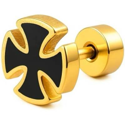 Solla Golden Cross pánska náušnica zo zliatiny zlatá CH-M-NA7
