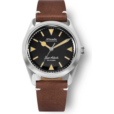 Nivada Grenchen Super Antarctic 32024A - Brown Leather White Stitching