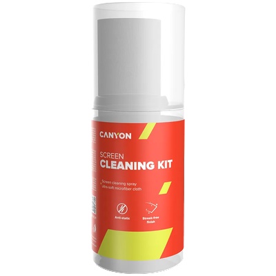 CANYON CCL31, Cleaning Kit, Screen Cleaning Spray + microfiberSpray for screens and monitors, complete with microfiber cloth. Shrink wrap, 200ml + 18x18 cm microfiber, 55x55x145mm 0.208kg (CNE-CCL31)
