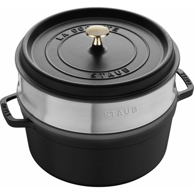 Staub Liatinový hrniec s pokrievkou as naparovacou vložkou Cocotte, Ø 24 cm / 3,8 l, čierna 1010559