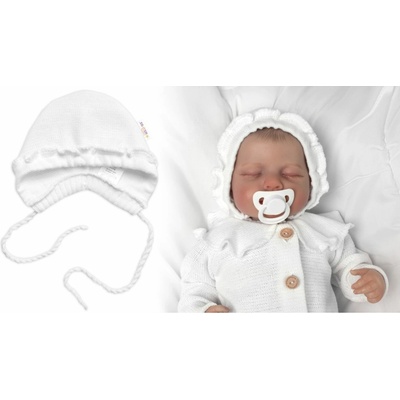 Pletená čiapočka na zaväzovanie bonetka Boy Hand Made Baby Nellys biela