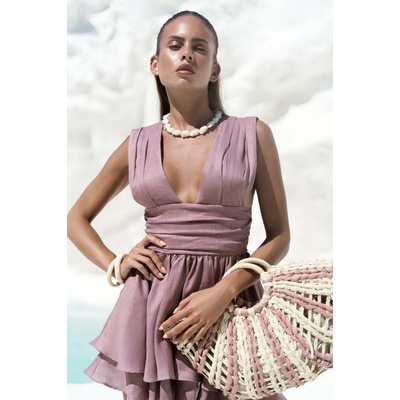 Mai Collection Luxusné ľanové minišaty Zaneta Bordová
