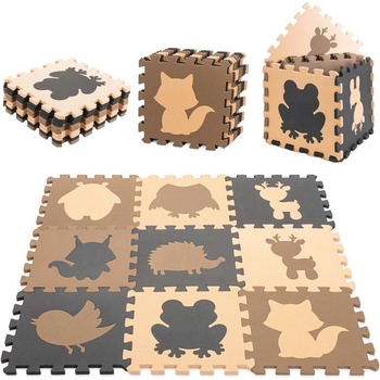 KIK Kontrastné penové puzzle 85 cm x 85 cm 9 ks hnedá krémová