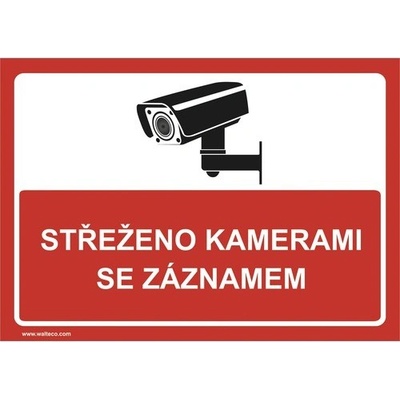 "Střeženo kamerami se záznamem" (ČERVENÁ) - 297x210 mm