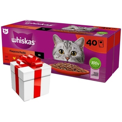Whiskas Klasické pokrmy kuře hovězí jehně drůbež ve šťávě + Překvapení pro kočku 40 x 85 g